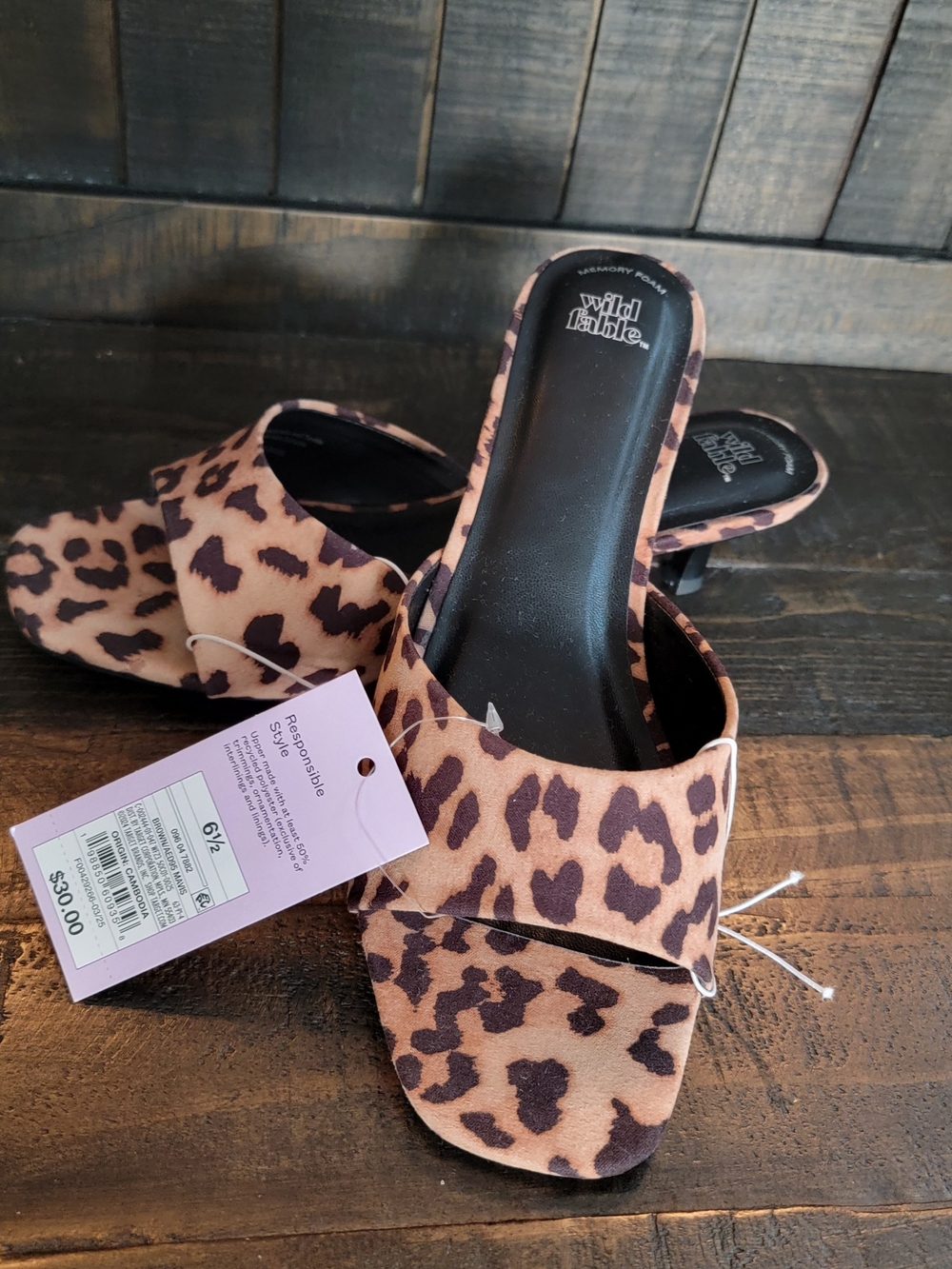 Wild fable Leopard Print Open Toe Kitten Heel - Brown/Tan 6.5